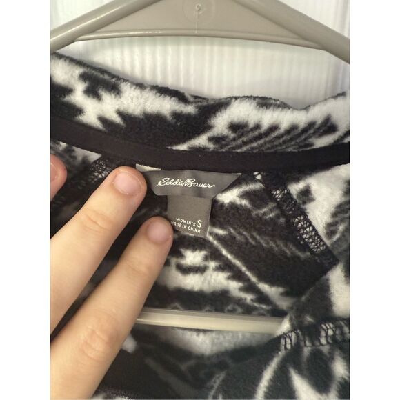 Eddie Bauer Pull Over Fleece Quarter Zip Women's Small Black White - Picture 2 of 3